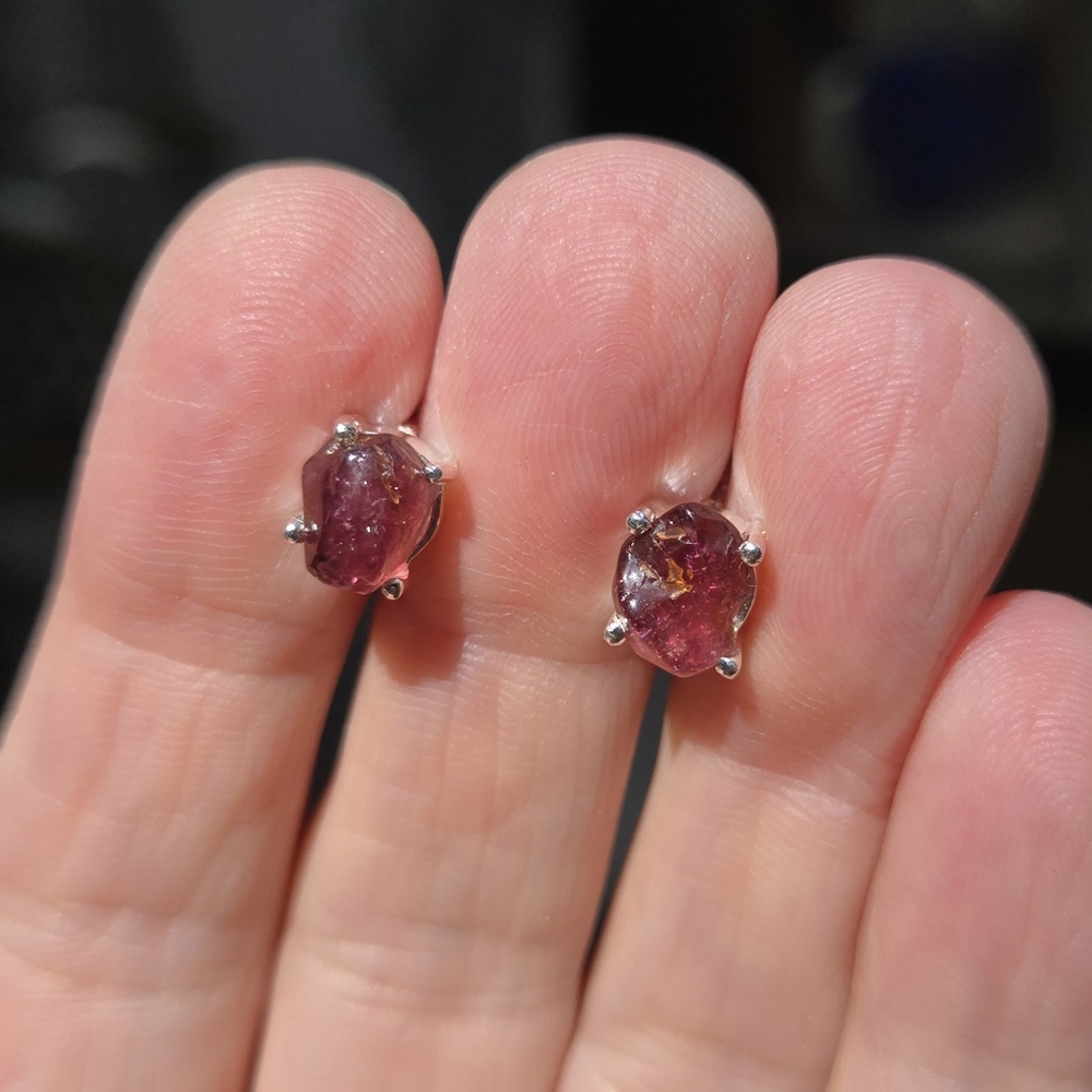 Tourmuline Rasberry RARE Natural Sterling 4k Earrings - Picture 7 of 10